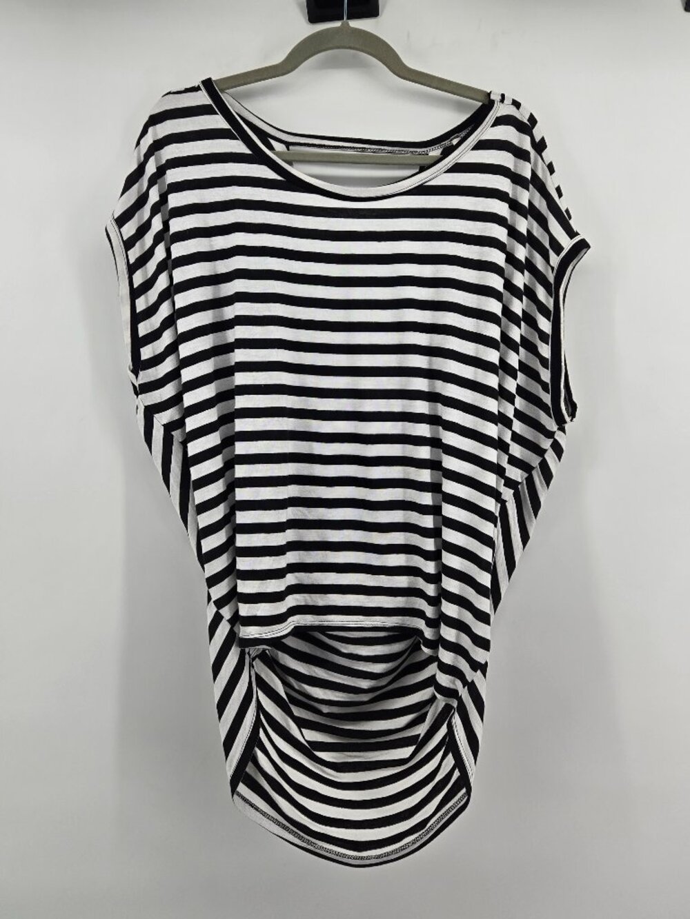 De/nim Striped Draped Cowl Style with Cutout Back - L Black/White